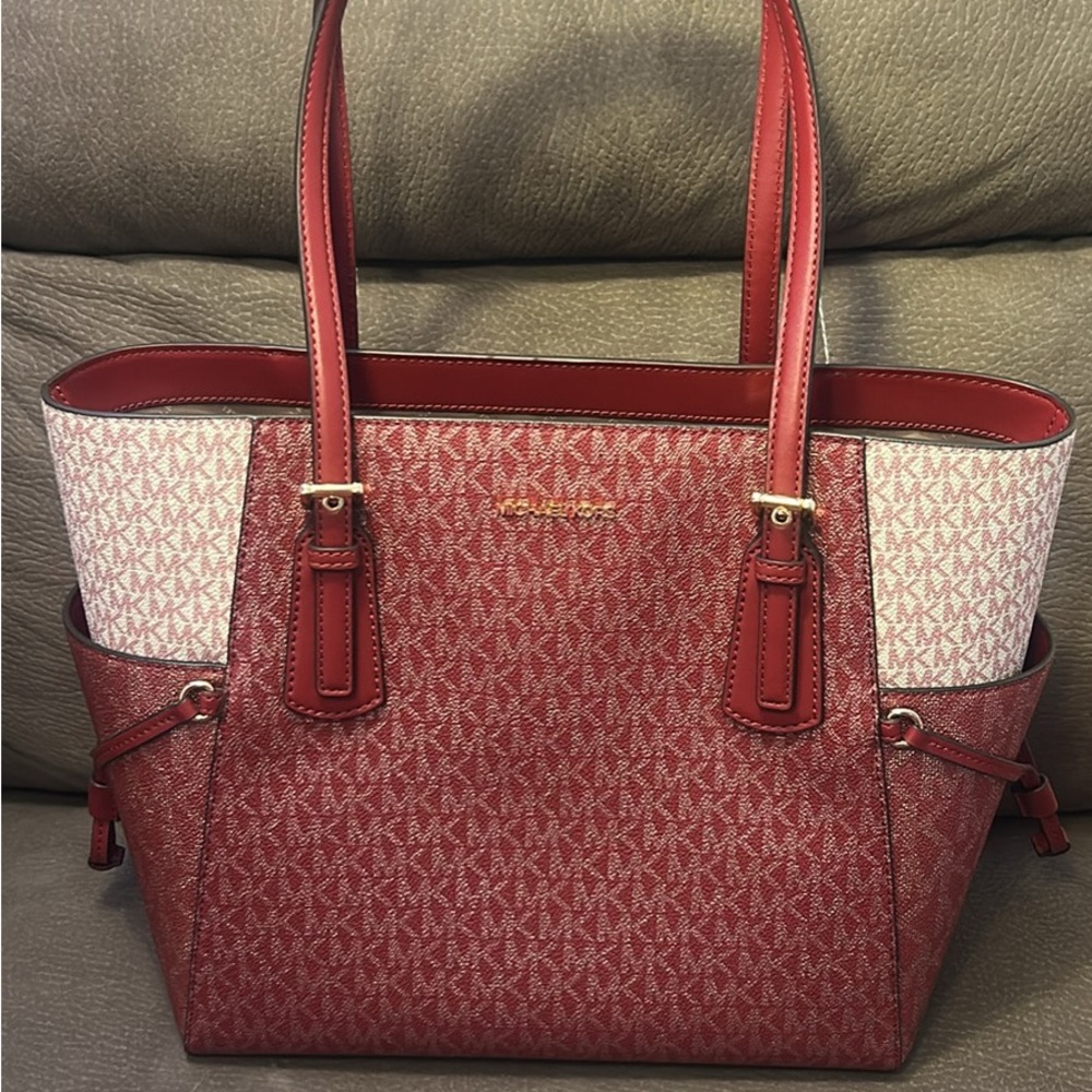 Michael Kors Red and Cream Tote Bag